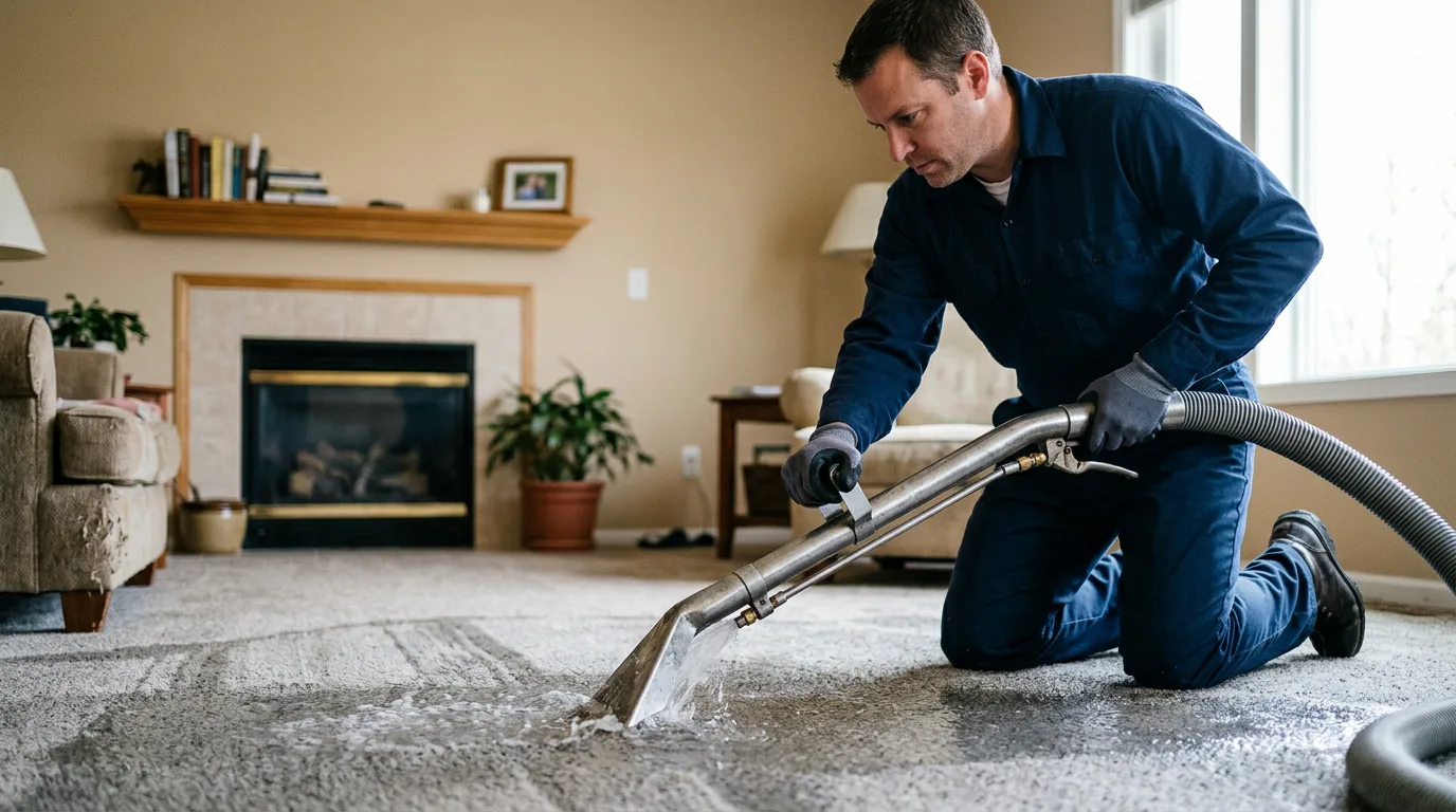 Water damage restoration technician working near New Edinburg, AR